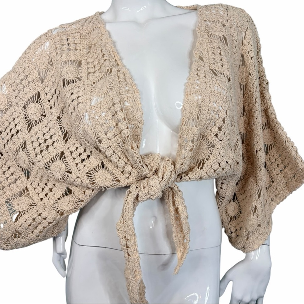 C’ISA Boho Floral sunshine Crochet Tie-Front Crop Shrug Size M Knit Shrug Sz M - Picture 11 of 15